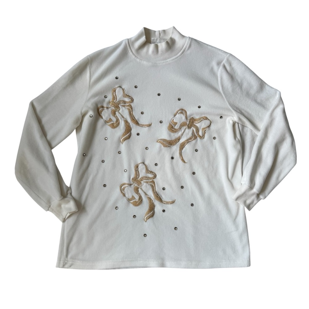 Vintage 90s/Y2K cream velour mock turtleneck